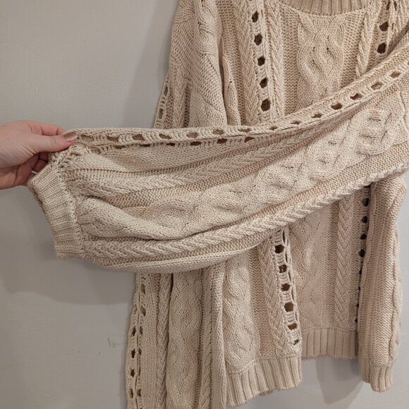 FOR LOVE & LEMONS KNITZ Wythe Bell Sleeve Sweater L Oversized Loose Weave Cream - Picture 8 of 14